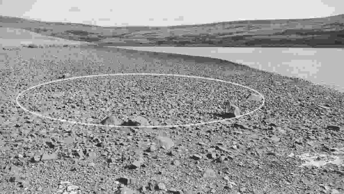A circle overlay showing the original stone circle perimeter
